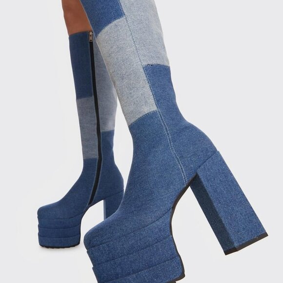 Lamoda " PRECISELY PRETTY GIRL PATCHWORK " Platform Knee High Boots (BRAND NEW!) - Picture 1 of 6